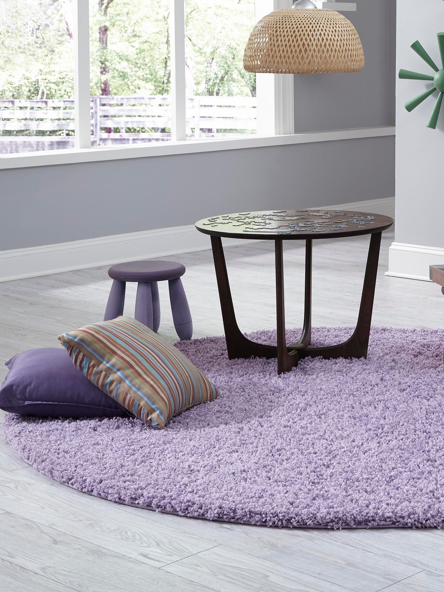 Lilac 6' 1 x 6' 1 Solid Shag Round Area Rug Thick Soft Touch Fluffy & Plush Shaggy Pile Durable Minimalist Carpet for Classic Interior Design for Sale at Rug Engine
