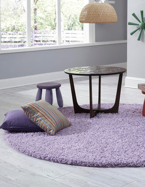 Lilac 7' 10 x 7' 10 Solid Shag Round Area Rug Thick Soft Touch Fluffy & Plush Shaggy Pile