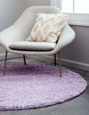 Lilac 7' 10 x 7' 10 Solid Shag Round Area Rug Thick Soft Touch Fluffy & Plush Shaggy Pile