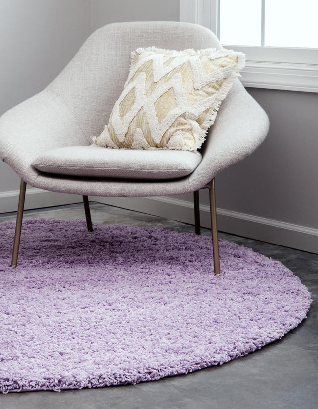 Lilac 7' 10 x 7' 10 Solid Shag Round Area Rug Thick Soft Touch Fluffy & Plush Shaggy Pile