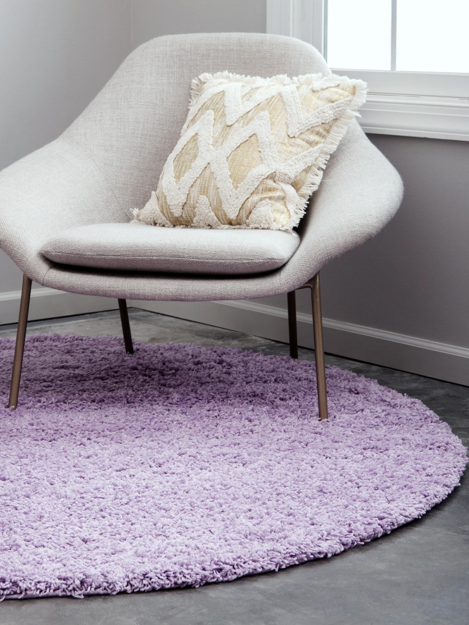 Lilac 4' 1 x 4' 1 Solid Shag Round Area Rug Thick Soft Touch Fluffy & Plush Shaggy Pile Durable Minimalist Carpet for Classic Interior Design for Sale at Rug Engine
