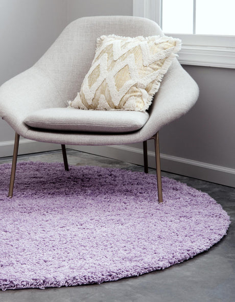 Lilac 4' 1 x 4' 1 Solid Shag Round Area Rug Thick Soft Touch Fluffy & Plush Shaggy Pile Durable Minimalist Carpet for Classic Interior Design for Sale at Rug Engine