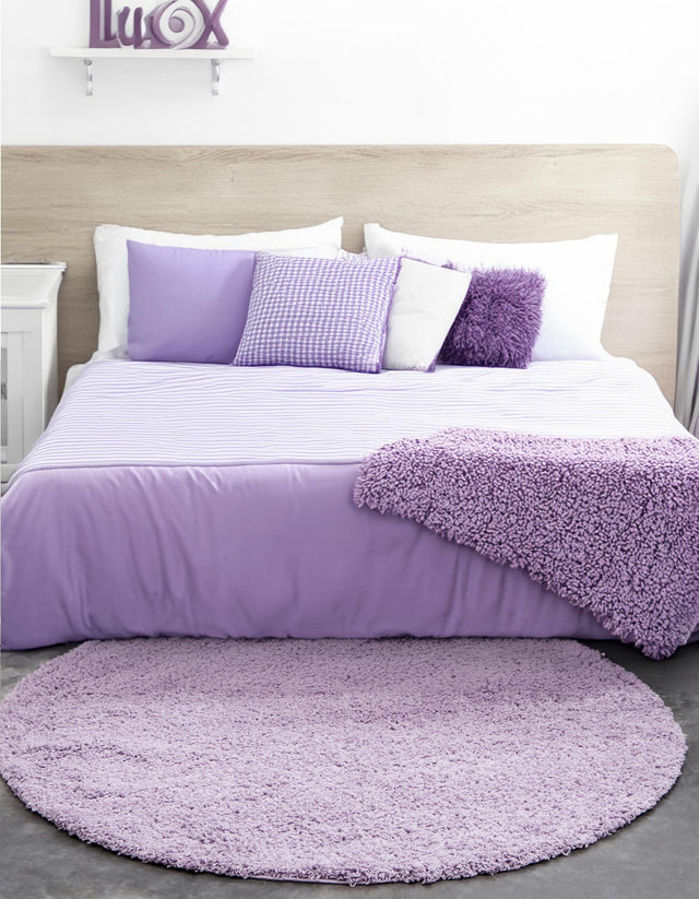 Lilac 7' 10 x 7' 10 Solid Shag Round Area Rug Thick Soft Touch Fluffy & Plush Shaggy Pile
