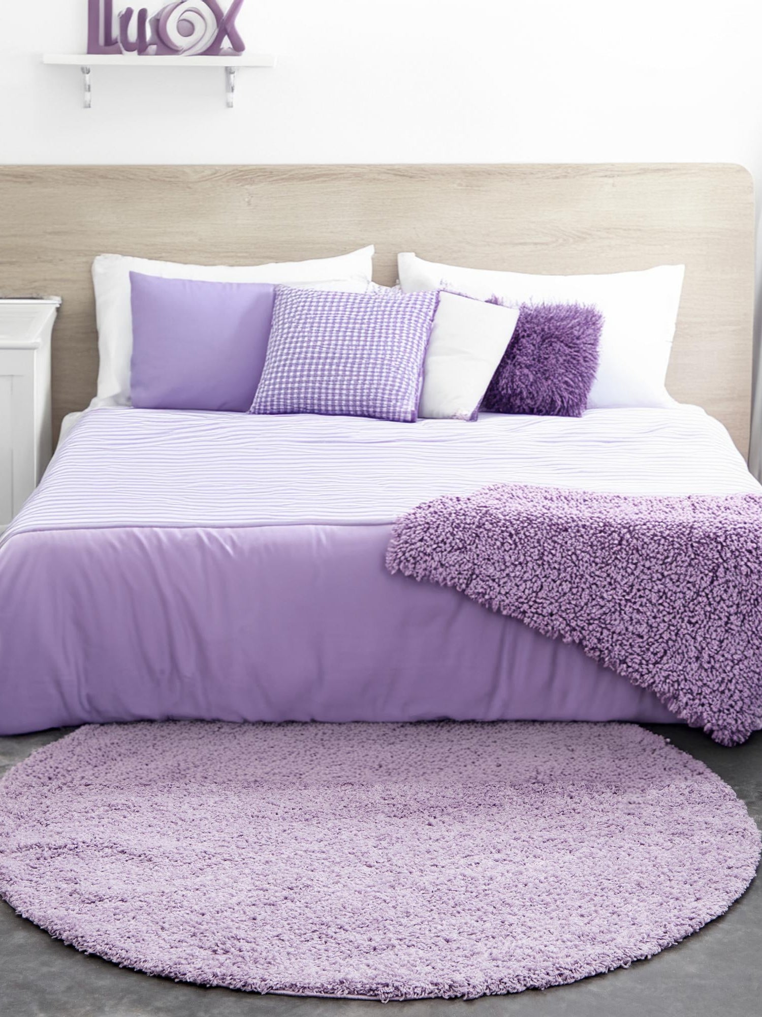 Lilac 5' 3 x 5' 3 Solid Shag Round Area Rug Thick Soft Touch Fluffy & Plush Shaggy Pile Durable Minimalist Carpet for Classic Interior Design for Sale at Rug Engine