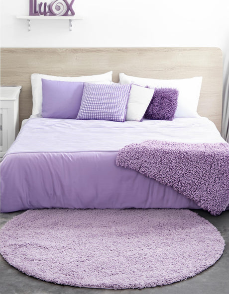 Lilac 3' 1 x 3' 1 Solid Shag Round Area Rug Thick Soft Touch Fluffy & Plush Shaggy Pile Durable Minimalist Carpet for Classic Interior Design for Sale at Rug Engine