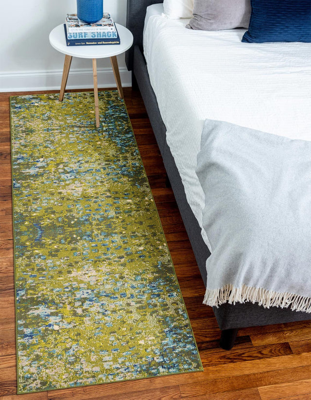Green 2' 7 x 10' Jardin Runner Area Rug 100% Polypropylene With Cotton Backing Colorful & Vivid Modern Carpet for Home Decor for Sale at Rug Engine
