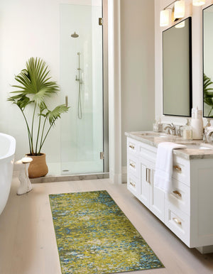 Green 2' 7 x 10' Jardin Runner Area Rug 100% Polypropylene With Cotton Backing Colorful & Vivid Modern Carpet for Home Decor for Sale at Rug Engine