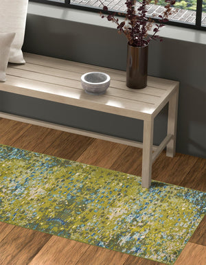 Green 2' 7 x 10' Jardin Runner Area Rug 100% Polypropylene With Cotton Backing Colorful & Vivid Modern Carpet for Home Decor for Sale at Rug Engine