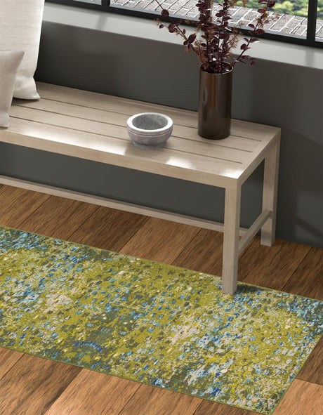 Green 2' 7 x 10' Jardin Runner Area Rug 100% Polypropylene With Cotton Backing Colorful & Vivid Modern Carpet for Home Decor for Sale at Rug Engine