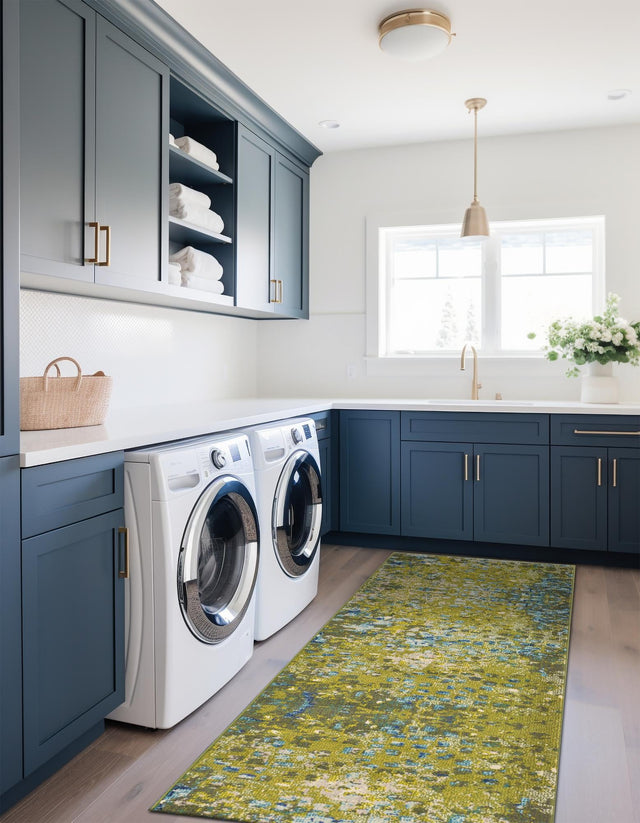 Green 2' 7 x 10' Jardin Runner Area Rug 100% Polypropylene With Cotton Backing Colorful & Vivid Modern Carpet for Home Decor for Sale at Rug Engine