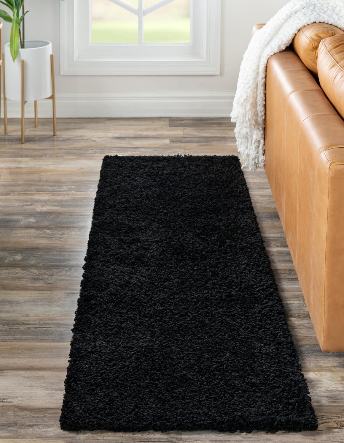 Jet Black 2' 1 x 6' 5 Solid Shag Runner Area Rug Thick Soft Touch Fluffy & Plush Shaggy Pile