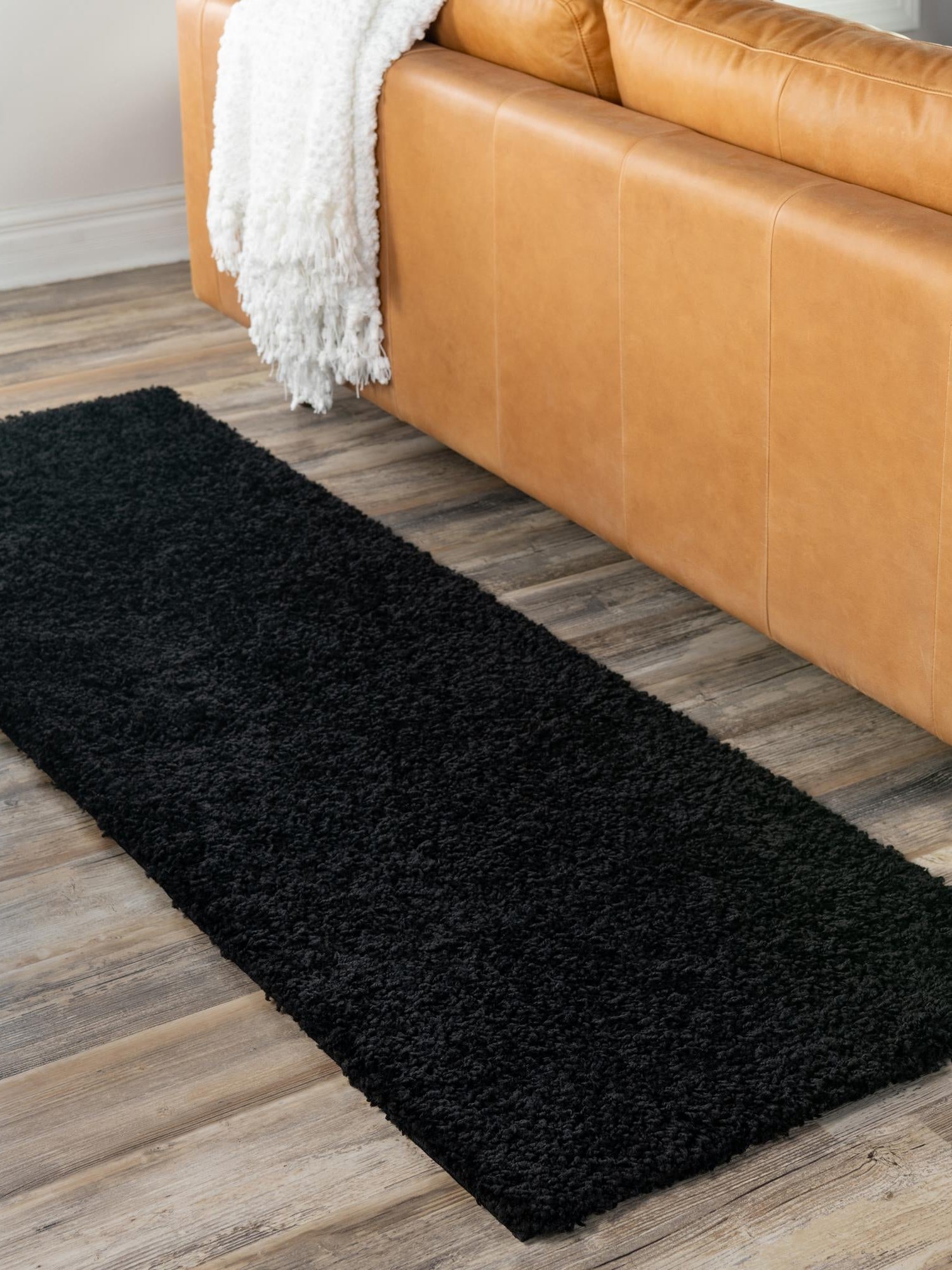 Jet Black 2' 7 x 19' 8 Solid Shag Runner Area Rug Thick Soft Touch Fluffy & Plush Shaggy Pile Durable Minimalist Carpet for Classic Interior Design for Sale at Rug Engine