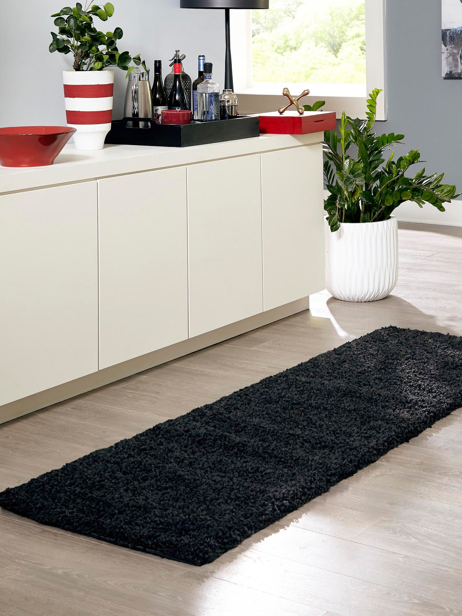 Jet Black 2' 1 x 6' 5 Solid Shag Runner Area Rug Thick Soft Touch Fluffy & Plush Shaggy Pile