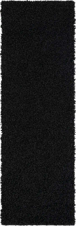 Jet Black 2' 1 x 6' 5 Solid Shag Runner Area Rug Thick Soft Touch Fluffy & Plush Shaggy Pile