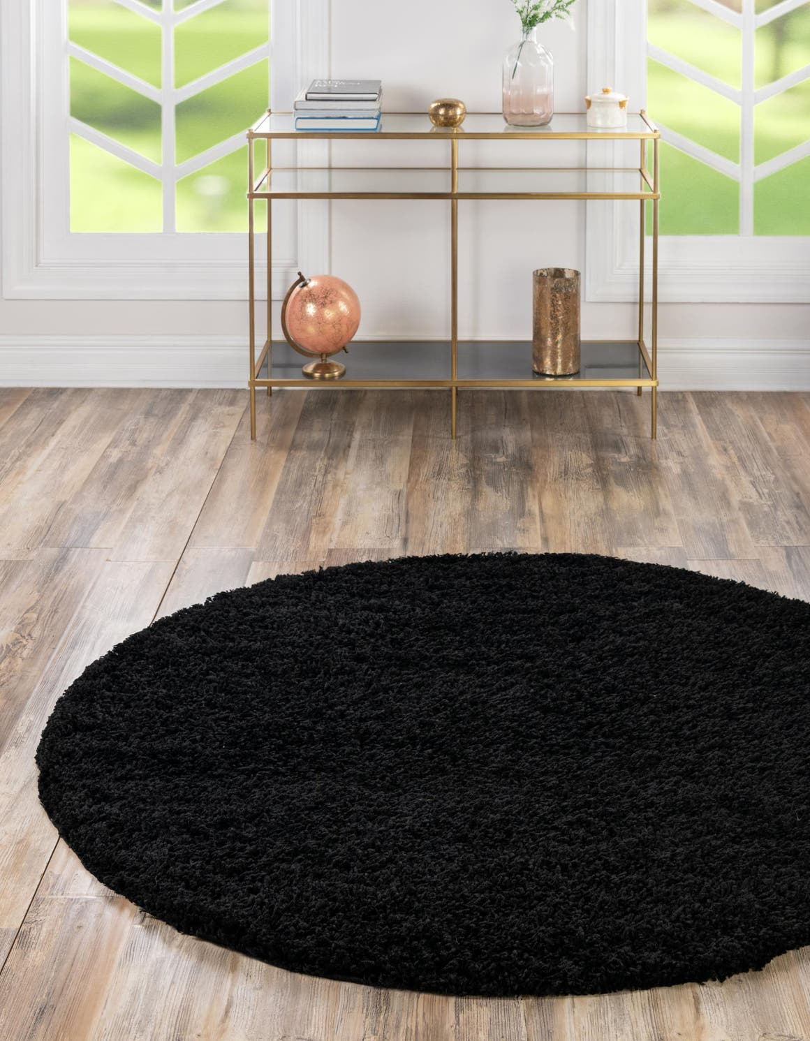 Jet Black 4' 1 x 4' 1 Solid Shag Round Area Rug Thick Soft Touch Fluffy & Plush Shaggy Pile Durable Minimalist Carpet for Classic Interior Design for Sale at Rug Engine