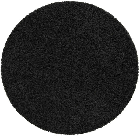 Jet Black 6' 1 x 6' 1 Solid Shag Round Area Rug Thick Soft Touch Fluffy & Plush Shaggy Pile