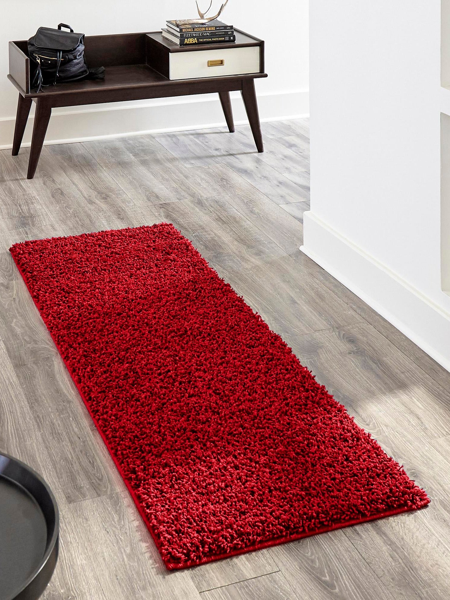 Cherry Red 2' 7 x 16' 5 Solid Shag Runner Area Rug Thick Soft Touch Fluffy & Plush Shaggy Pile Durable Minimalist Carpet for Classic Interior Design for Sale at Rug Engine
