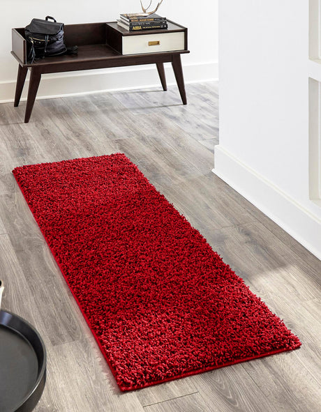 Cherry Red 2' 7 x 16' 5 Solid Shag Runner Area Rug Thick Soft Touch Fluffy & Plush Shaggy Pile Durable Minimalist Carpet for Classic Interior Design for Sale at Rug Engine