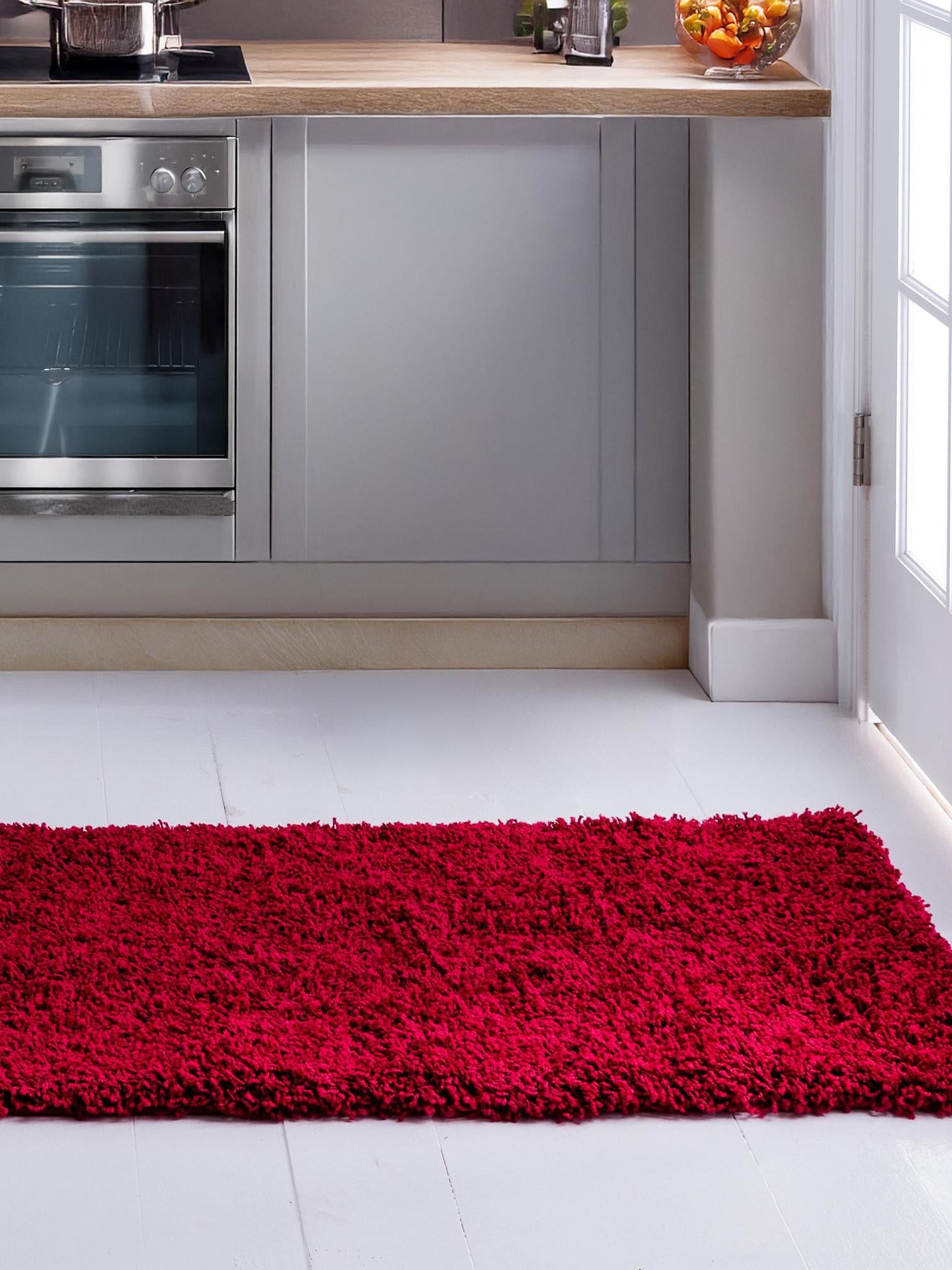 Cherry Red 2' 7 x 10' Solid Shag Runner Area Rug Thick Soft Touch Fluffy & Plush Shaggy Pile Durable Minimalist Carpet for Classic Interior Design for Sale at Rug Engine