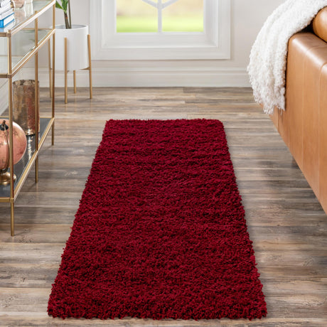 Cherry Red 2' 1 x 6' 5 Solid Shag Runner Area Rug Thick Soft Touch Fluffy & Plush Shaggy Pile Durable Minimalist Carpet for Classic Interior Design for Sale at Rug Engine