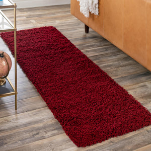 Cherry Red 2' 1 x 6' 5 Solid Shag Runner Area Rug Thick Soft Touch Fluffy & Plush Shaggy Pile