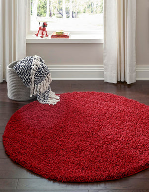 Cherry Red 7' 10 x 7' 10 Solid Shag Round Area Rug Thick Soft Touch Fluffy & Plush Shaggy Pile