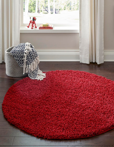 Cherry Red 7' 10 x 7' 10 Solid Shag Round Area Rug Thick Soft Touch Fluffy & Plush Shaggy Pile