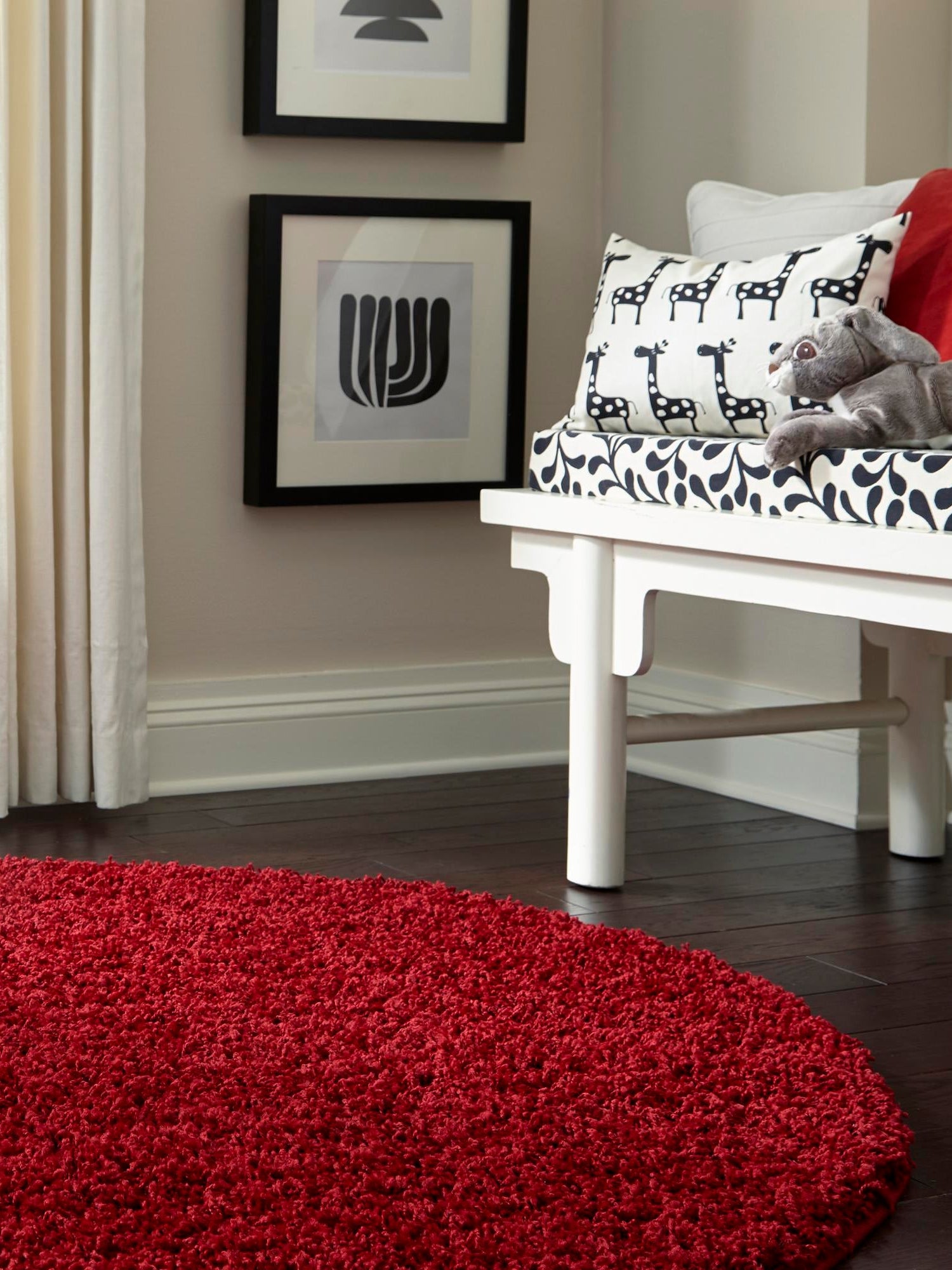 Cherry Red 7' 10 x 7' 10 Solid Shag Round Area Rug Thick Soft Touch Fluffy & Plush Shaggy Pile Durable Minimalist Carpet for Classic Interior Design for Sale at Rug Engine