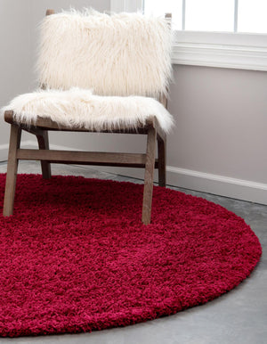 Cherry Red 7' 10 x 7' 10 Solid Shag Round Area Rug Thick Soft Touch Fluffy & Plush Shaggy Pile