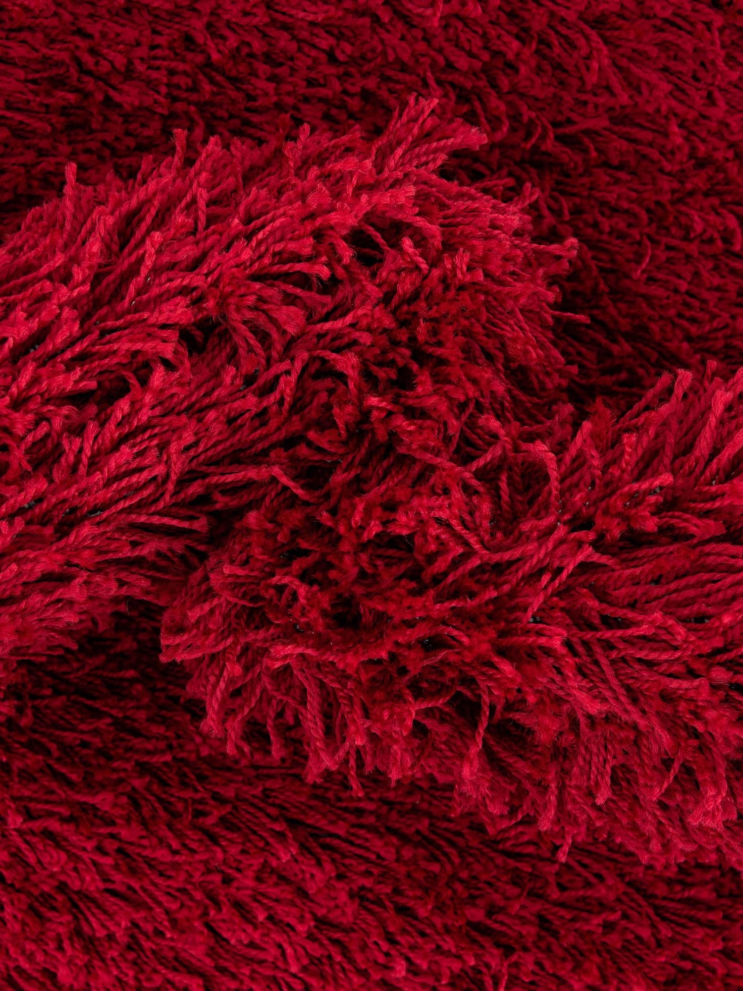 Cherry Red 5' 3 x 5' 3 Solid Shag Round Area Rug Thick Soft Touch Fluffy & Plush Shaggy Pile