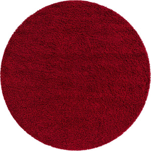 Cherry Red 6' 1 x 6' 1 Solid Shag Round Area Rug Thick Soft Touch Fluffy & Plush Shaggy Pile