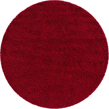 Cherry Red 6' 1 x 6' 1 Solid Shag Round Area Rug Thick Soft Touch Fluffy & Plush Shaggy Pile
