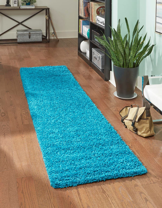 Turquoise 3' x 10' Solid Shag Runner Rug