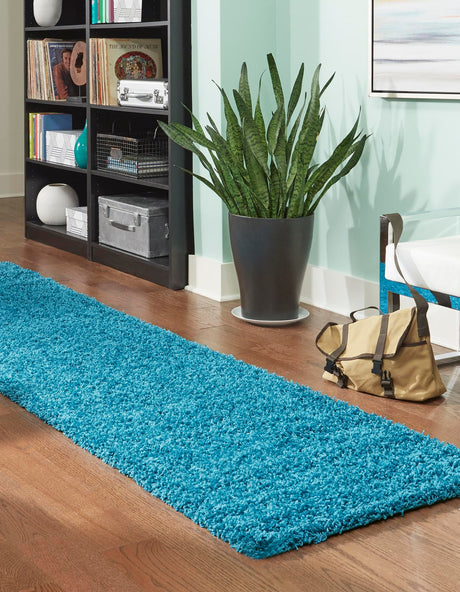Turquoise 2' 7 x 10' Solid Shag Runner Area Rug Thick Soft Touch Fluffy & Plush Shaggy Pile Durable Minimalist Carpet for Classic Interior Design for Sale at Rug Engine