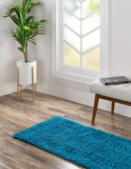 Turquoise 2' 7 x 13' 1 Solid Shag Runner Area Rug Thick Soft Touch Fluffy & Plush Shaggy Pile Durable Minimalist Carpet for Classic Interior Design for Sale at Rug Engine