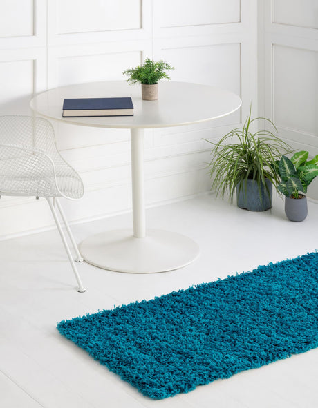 Turquoise 2' 7 x 10' Solid Shag Runner Area Rug Thick Soft Touch Fluffy & Plush Shaggy Pile Durable Minimalist Carpet for Classic Interior Design for Sale at Rug Engine