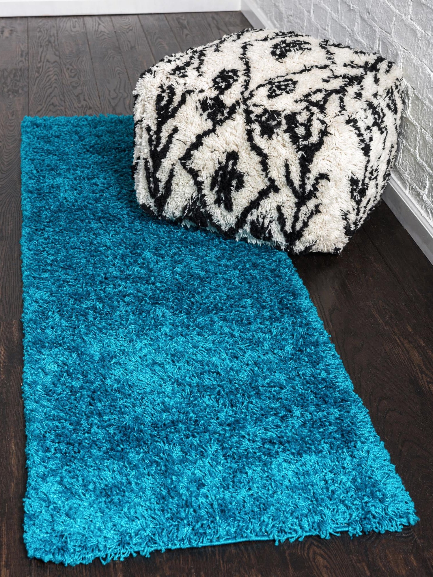 Turquoise 2' 7 x 13' 1 Solid Shag Runner Area Rug Thick Soft Touch Fluffy & Plush Shaggy Pile Durable Minimalist Carpet for Classic Interior Design for Sale at Rug Engine