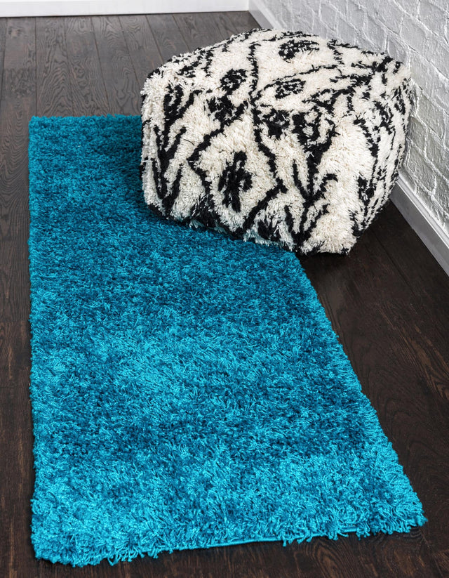 Turquoise 3' x 10' Solid Shag Runner Rug