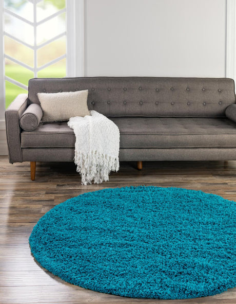 Turquoise 7' 1 x 7' 1 Solid Shag Round Area Rug Thick Soft Touch Fluffy & Plush Shaggy Pile