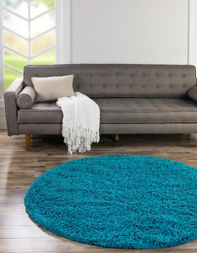 Turquoise 7' 1 x 7' 1 Solid Shag Round Area Rug Thick Soft Touch Fluffy & Plush Shaggy Pile