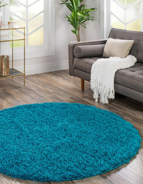 Turquoise 3' 1 x 3' 1 Solid Shag Round Area Rug Thick Soft Touch Fluffy & Plush Shaggy Pile Durable Minimalist Carpet for Classic Interior Design for Sale at Rug Engine