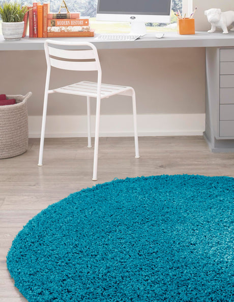 Turquoise 6' 1 x 6' 1 Solid Shag Round Area Rug Thick Soft Touch Fluffy & Plush Shaggy Pile Durable Minimalist Carpet for Classic Interior Design for Sale at Rug Engine