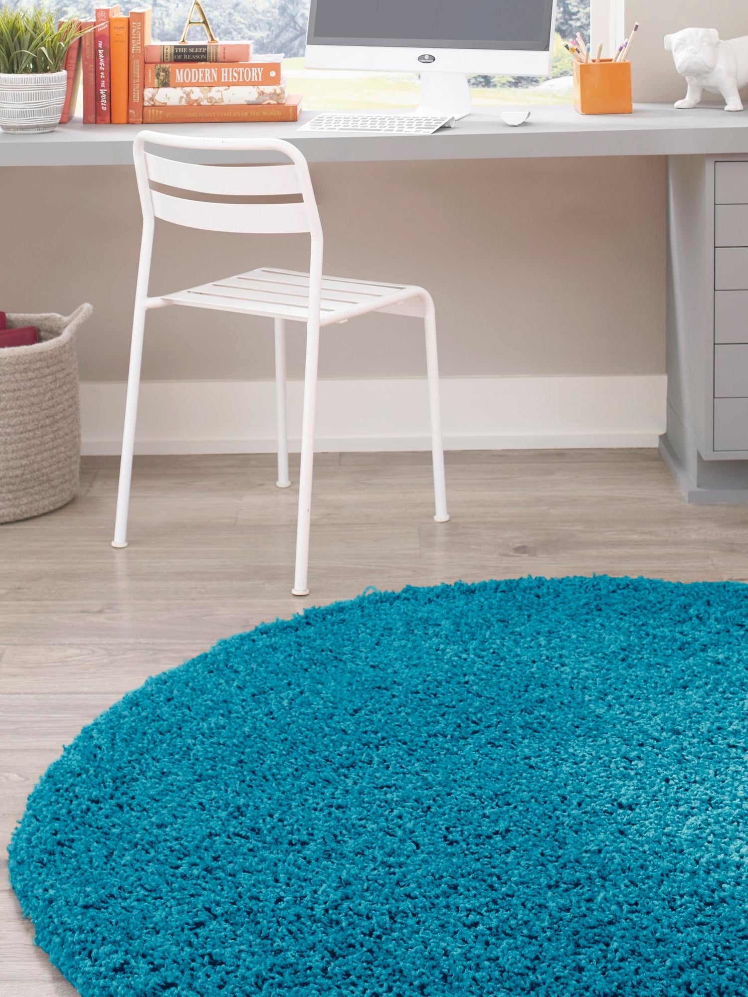Turquoise 3' 1 x 3' 1 Solid Shag Round Area Rug Thick Soft Touch Fluffy & Plush Shaggy Pile Durable Minimalist Carpet for Classic Interior Design for Sale at Rug Engine