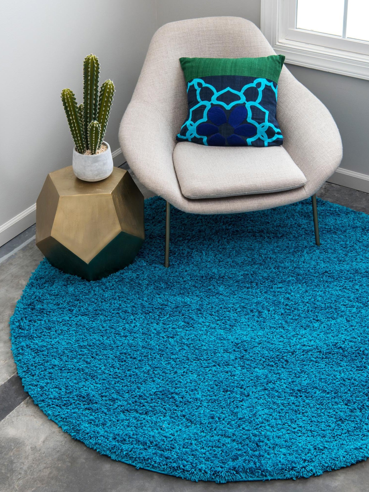 Turquoise 3' 1 x 3' 1 Solid Shag Round Area Rug Thick Soft Touch Fluffy & Plush Shaggy Pile Durable Minimalist Carpet for Classic Interior Design for Sale at Rug Engine