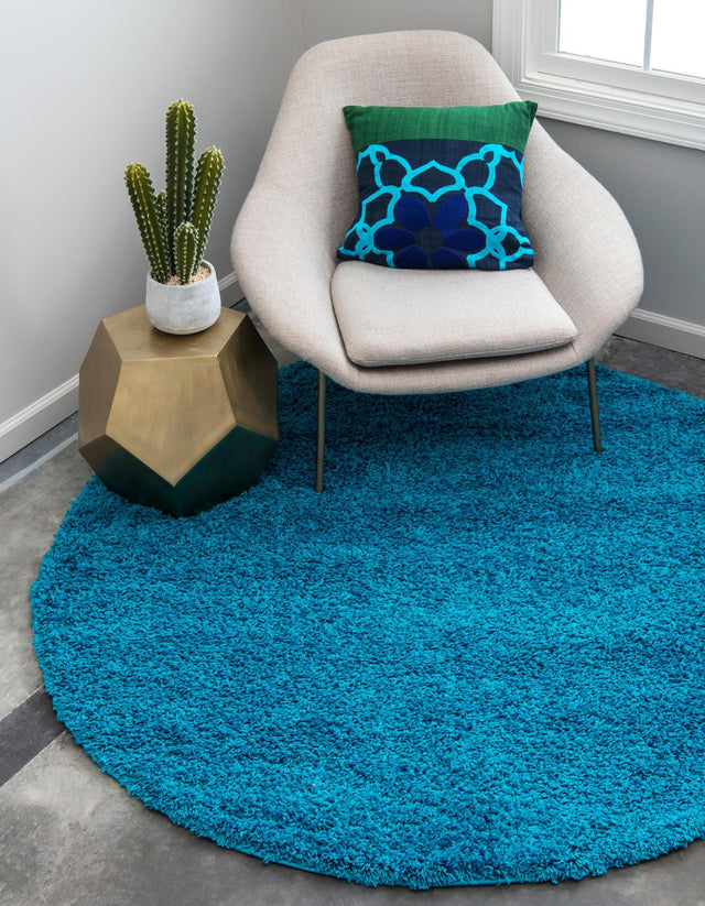 Turquoise 7' 1 x 7' 1 Solid Shag Round Area Rug Thick Soft Touch Fluffy & Plush Shaggy Pile