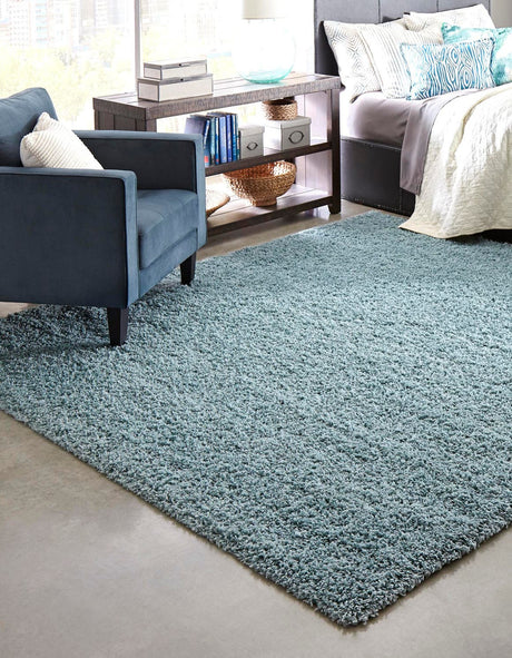 Light Slate Blue 7' 10 x 7' 10 Solid Shag Square Area Rug Thick Soft Touch Fluffy & Plush Shaggy Pile