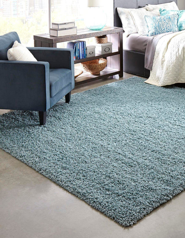 Light Slate Blue 7' 10 x 7' 10 Solid Shag Square Area Rug Thick Soft Touch Fluffy & Plush Shaggy Pile