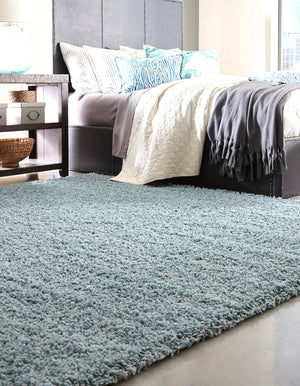 Light Slate Blue 7' 10 x 7' 10 Solid Shag Square Area Rug Thick Soft Touch Fluffy & Plush Shaggy Pile