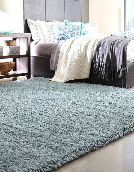 Light Slate Blue 7' 10 x 7' 10 Solid Shag Square Area Rug Thick Soft Touch Fluffy & Plush Shaggy Pile Durable Minimalist Carpet for Classic Interior Design for Sale at Rug Engine