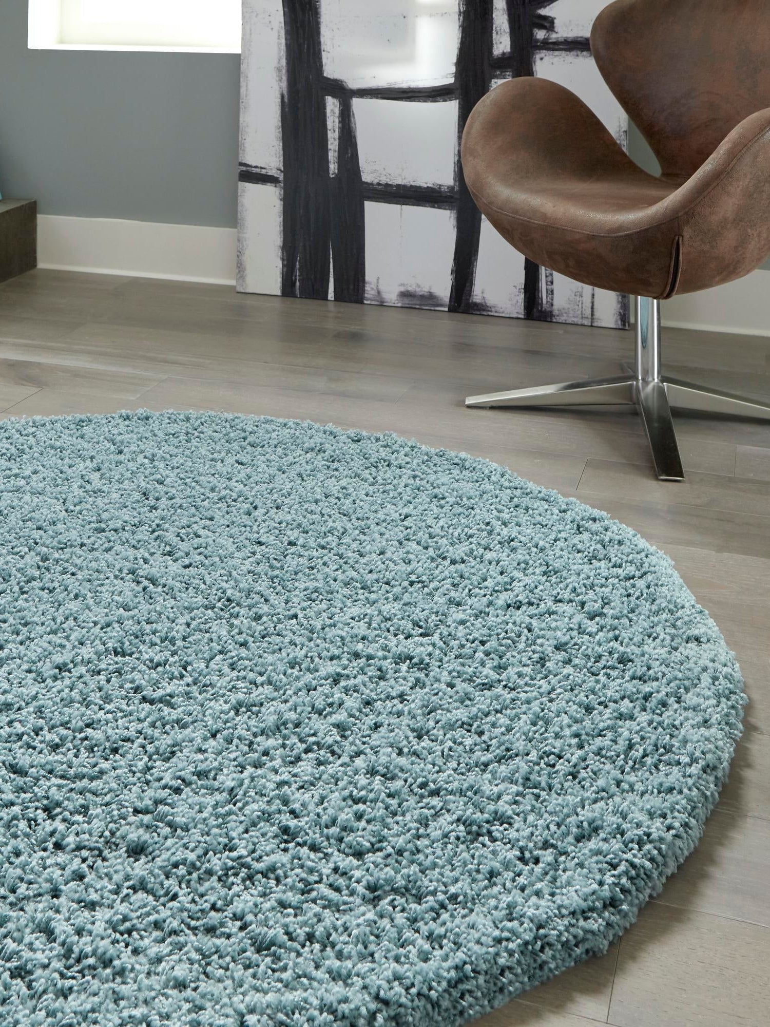 Light Slate Blue 3' 1 x 3' 1 Solid Shag Round Area Rug Thick Soft Touch Fluffy & Plush Shaggy Pile Durable Minimalist Carpet for Classic Interior Design for Sale at Rug Engine